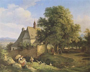 Adrian Ludwig Richter Church at Graupen in Bohemia (mk09) Norge oil painting art